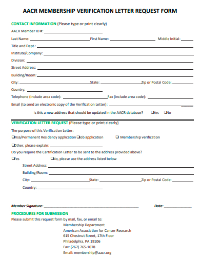 membership verification letter request form template