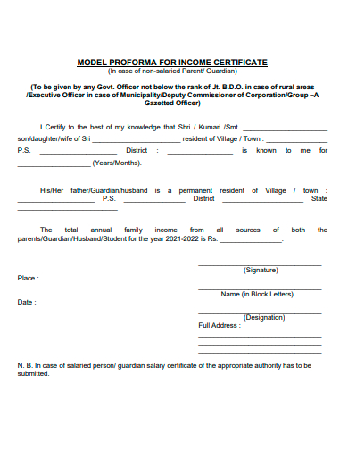 model proforma for income certificate template