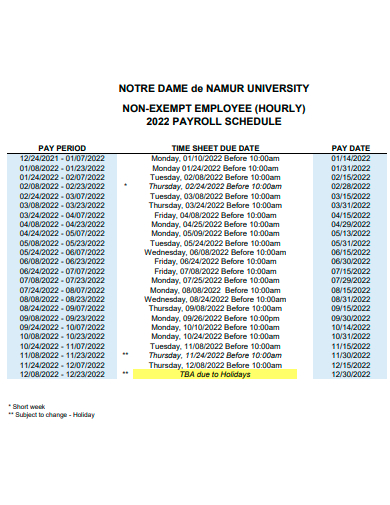 non exempt employee hourly payroll schedule template