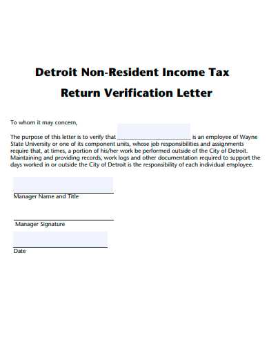 non resident income tax return verification letter template