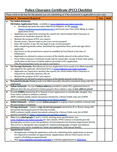 police clearance certificate checklist template