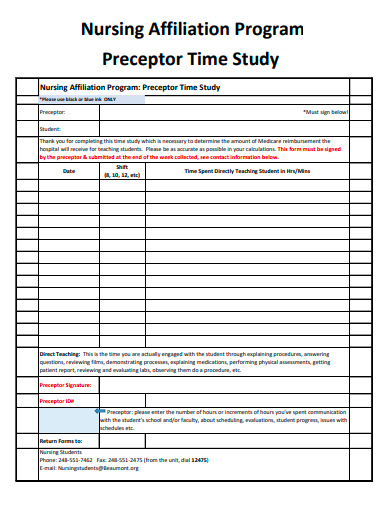 preceptor time study template