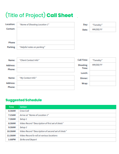 project call sheet template