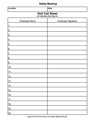 roll call sheet template