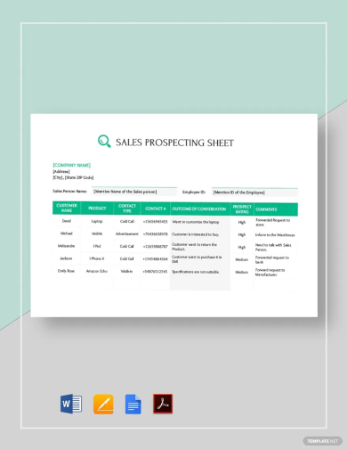 sales call prospecting sheet template