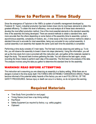 sample time study template