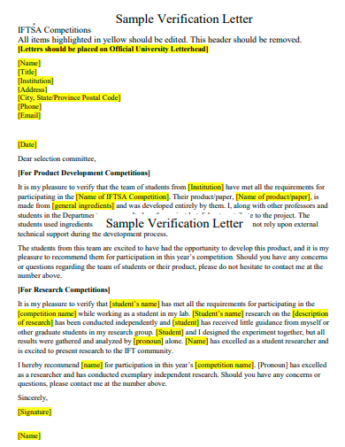 sample verification letter template