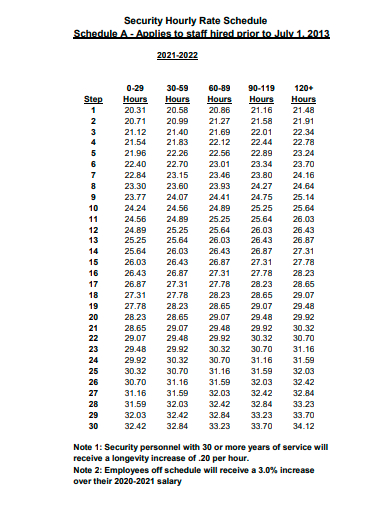 security hourly rate schedule template