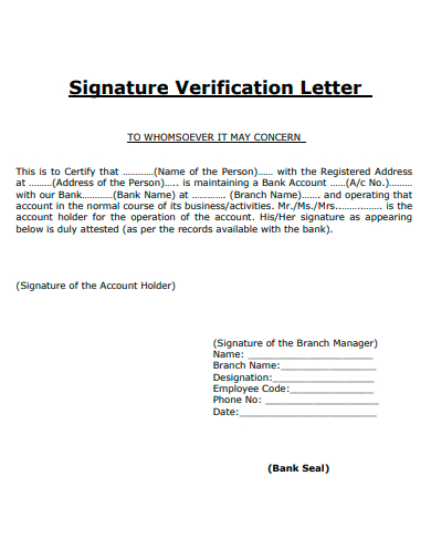 signature verification letter template