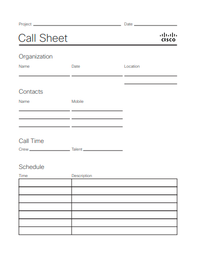 simple call sheet template