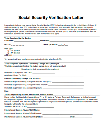 social security verification letter template