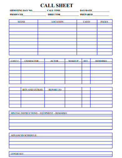 standard call sheet template