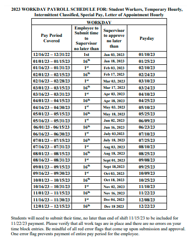 temporary hourly workday payroll schedule template