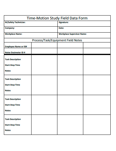 time motion study field data form template
