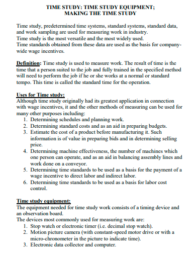 time study equipment template