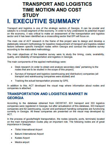 transport and logistics time motion and cost study template