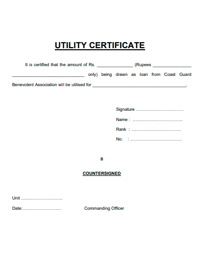 utility certificate template