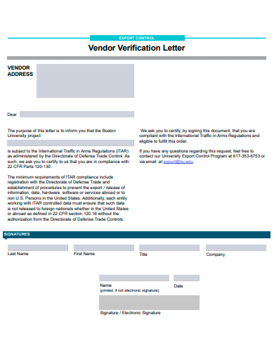 vendor verification letter template