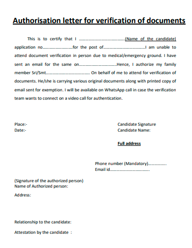 verification of documents authorisation letter template