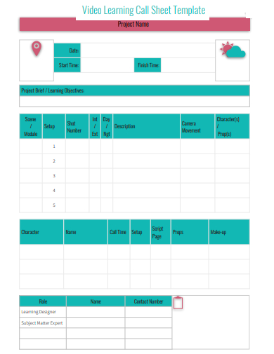 video learning call sheet template