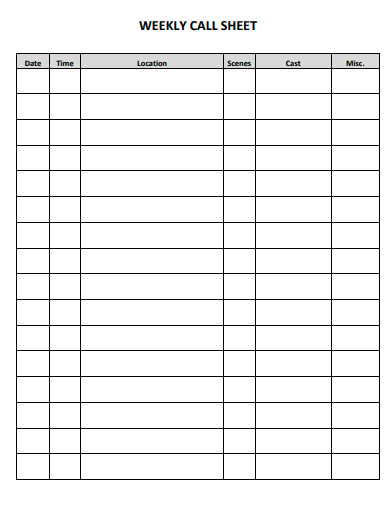 weekly call sheet template