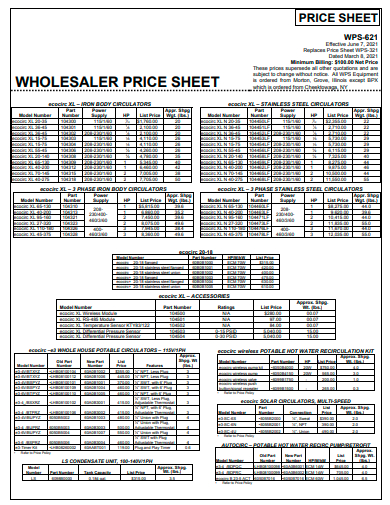 wholesaler price sheet template