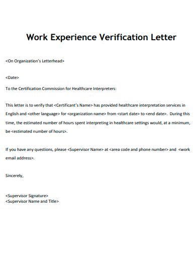 work experience verification letter template