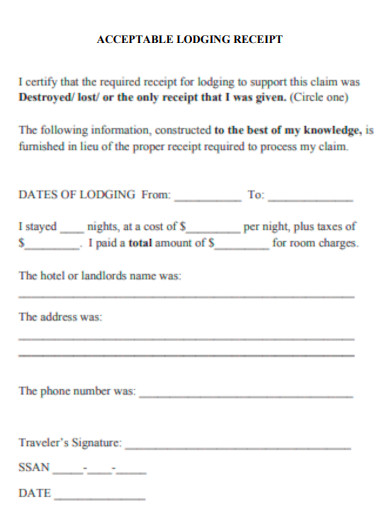 acceptable lodging receipt template