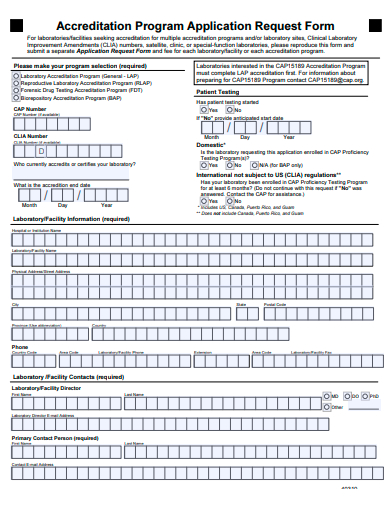 accreditation program application request form template