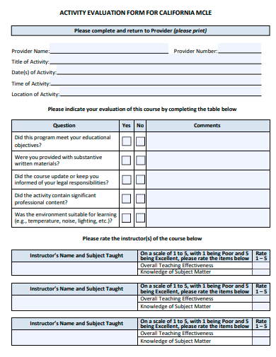 activity evaluation form template