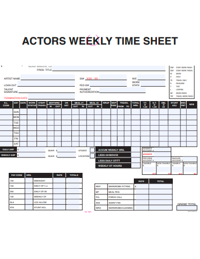 actors weekly timesheet template