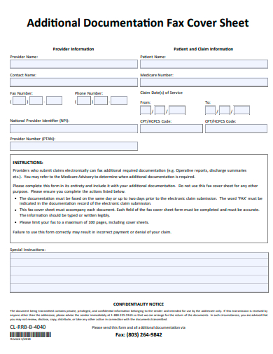 additional documentation fax cover sheet template