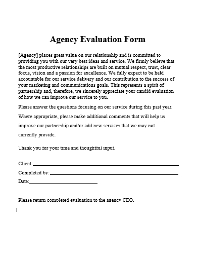 agency evaluation form template