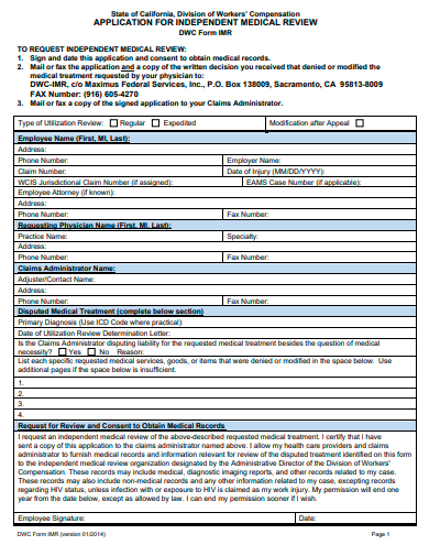 application for independent medical review template