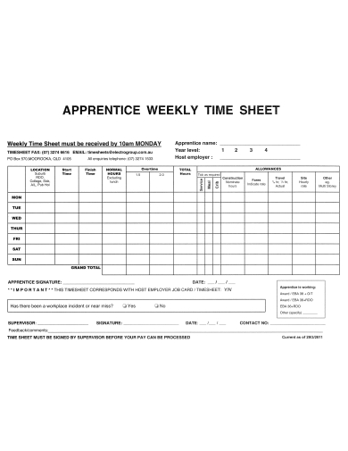 apprentice weekly timesheet template