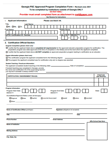 approved program completion form template