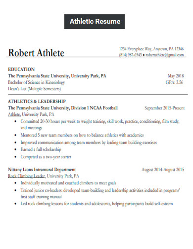 athletic resume template
