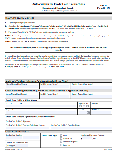 authorization for credit card transaction form template