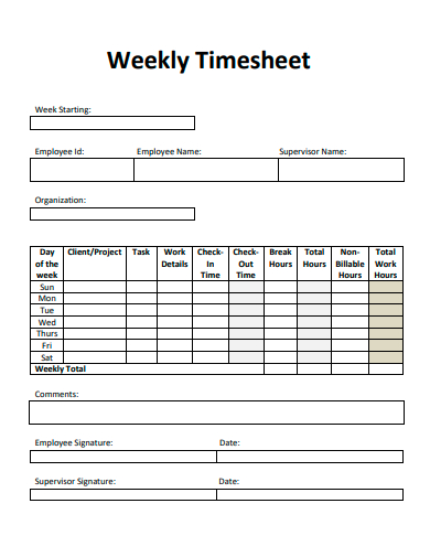 basic weekly timesheet template