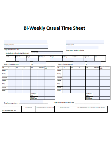 bi weekly casual time sheet template
