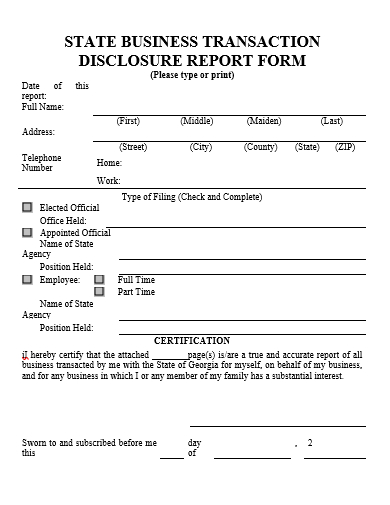 business transaction disclosure report form template