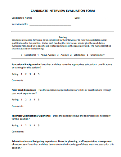 candidate interview evaluation form template