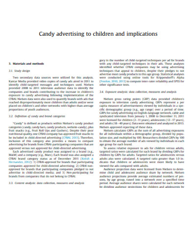candy advertising to children and implications template