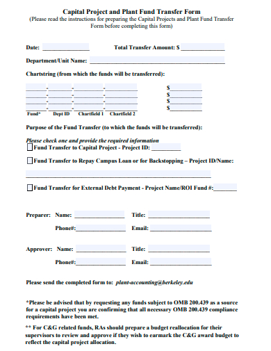 capital project and plant fund transfer form template