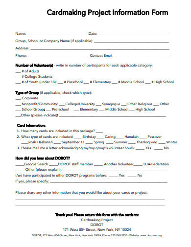 cardmaking project information form template