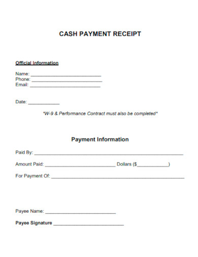 cash payment receipt template