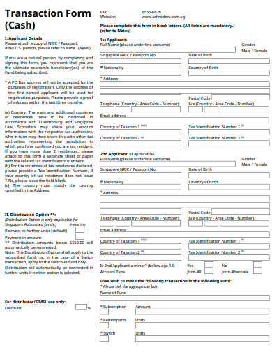 cash transaction form template
