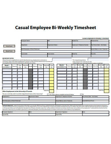 casual employee bi weekly timesheet template