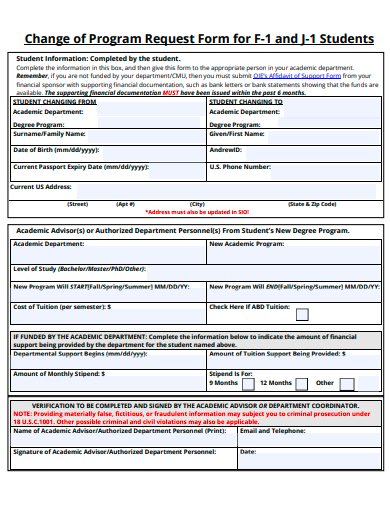 change of program request form for students template