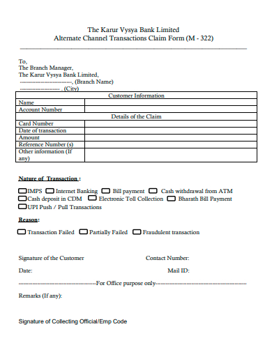 channel transactions claim form template